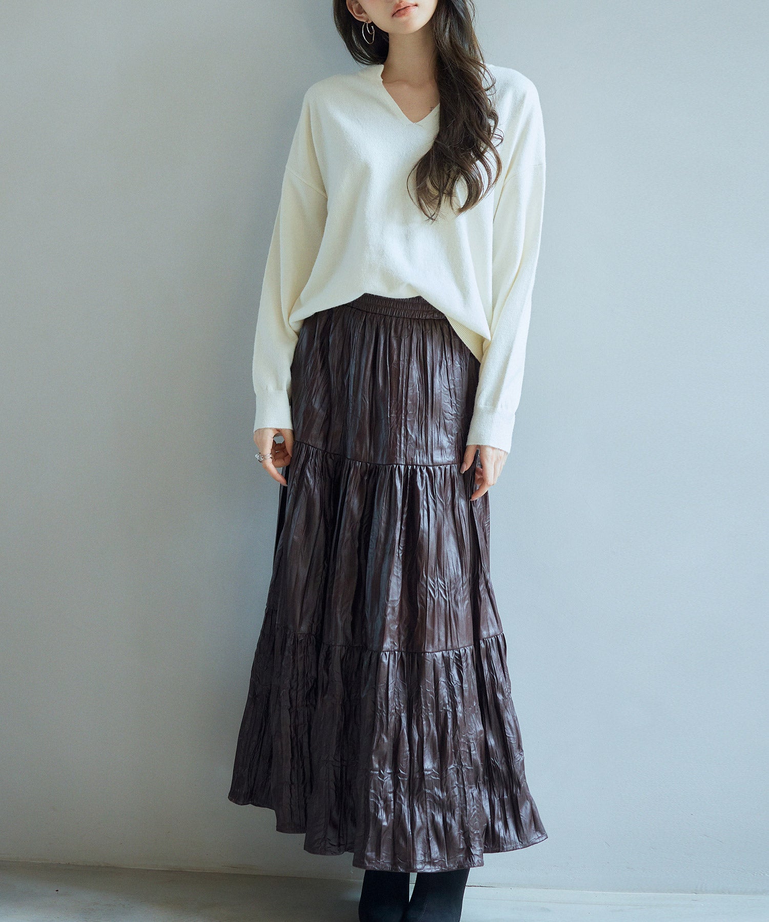 キーネックドロップショルダーニットsdp8047 アイボリー