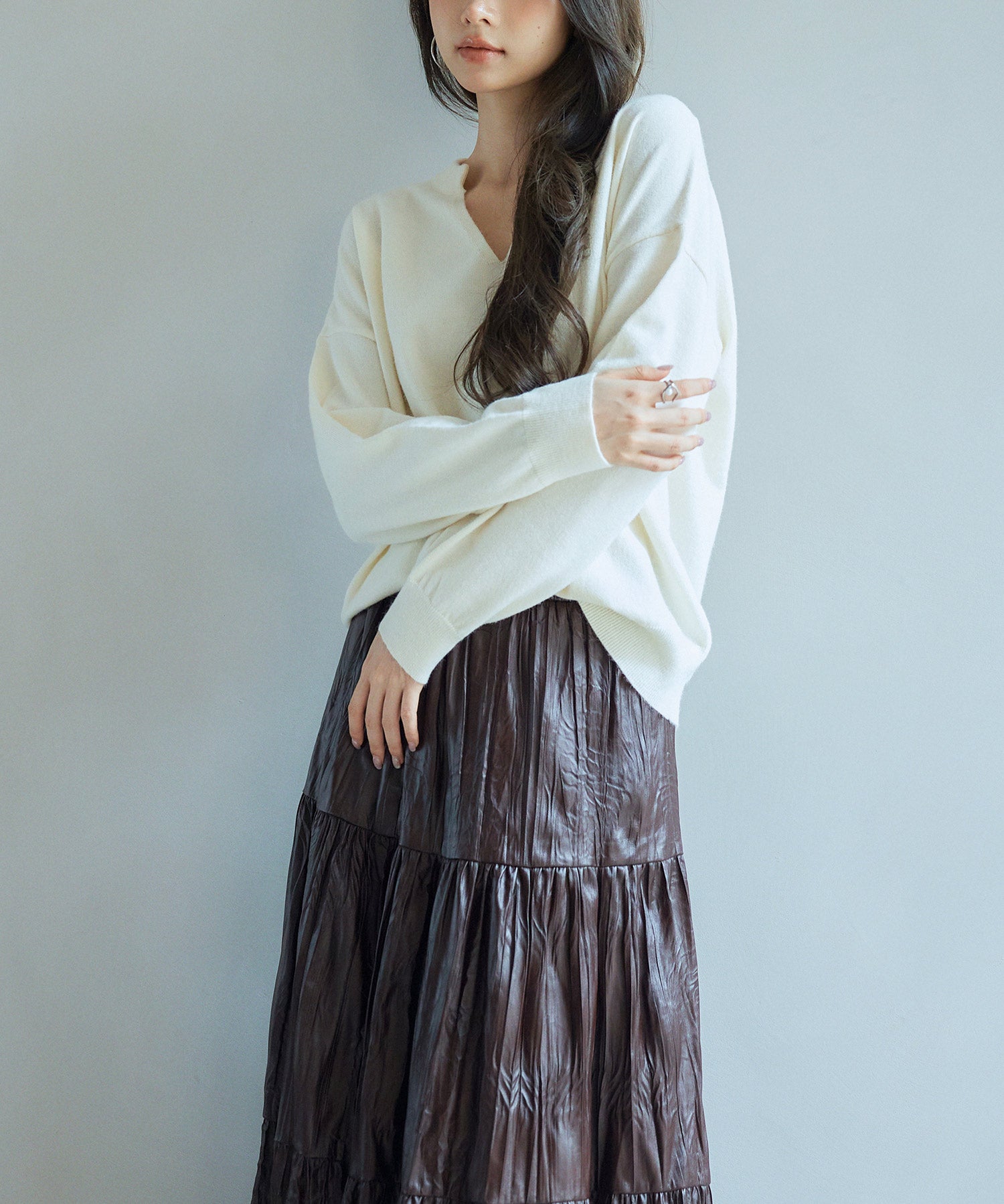 キーネックドロップショルダーニットsdp8047 アイボリー