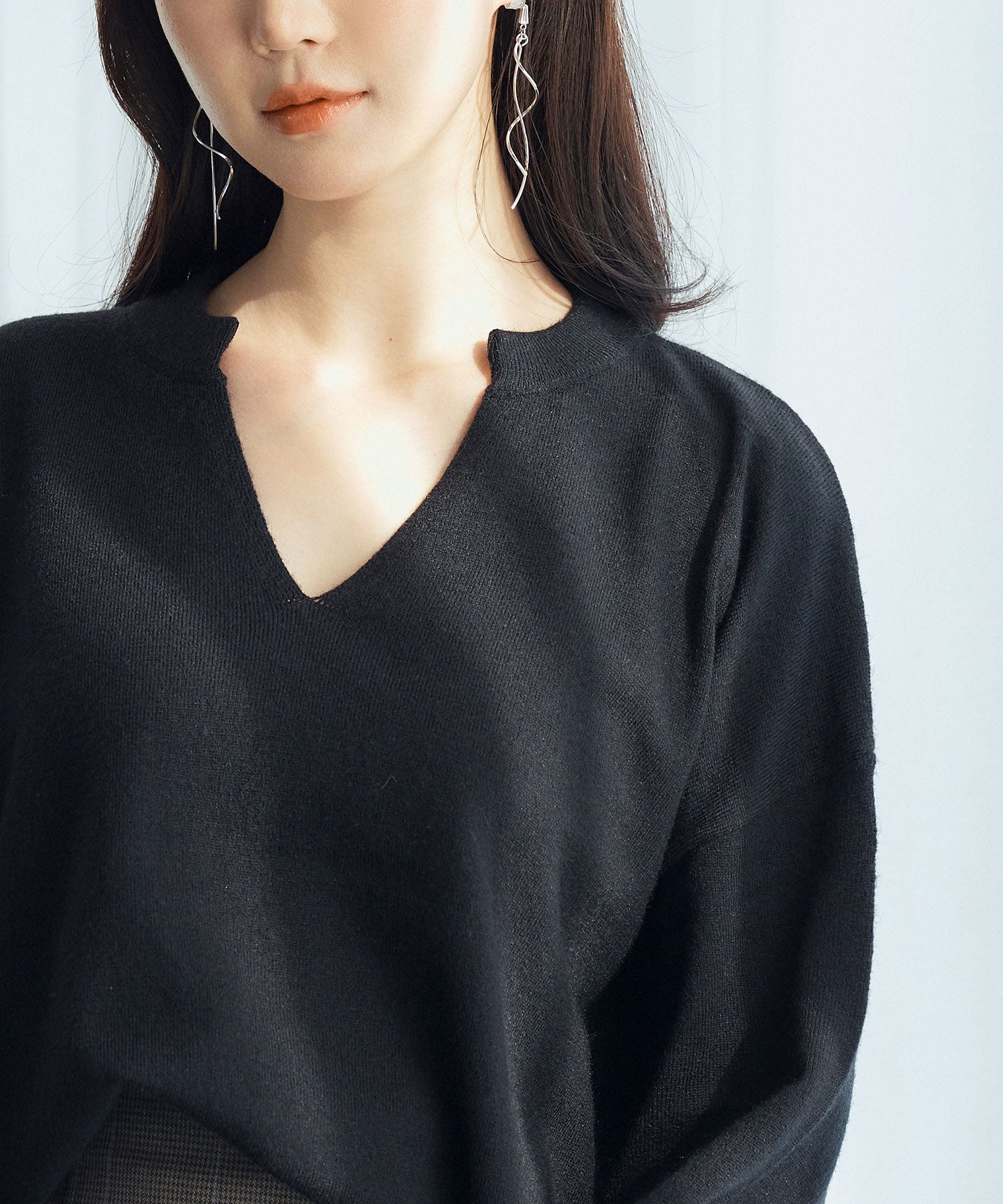 キーネックドロップショルダーニットsdp8047 ブラック