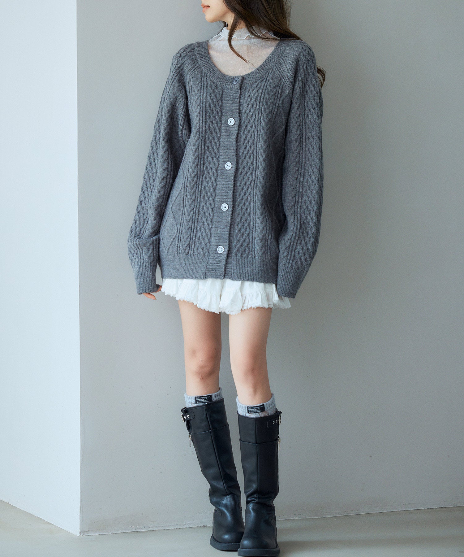 3wayケーブル編みカーディガンsdp8048 チャコール