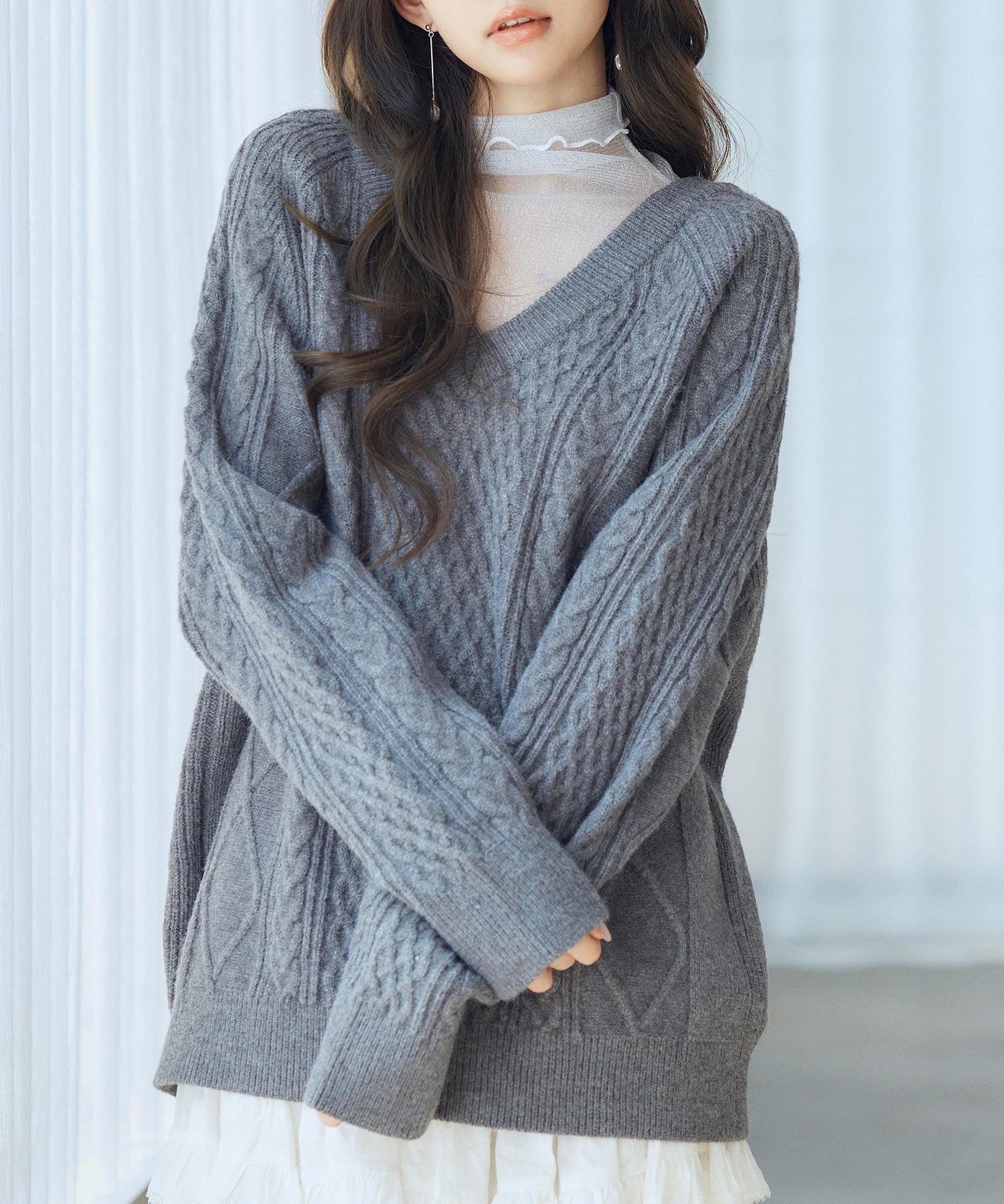 3wayケーブル編みカーディガンsdp8048 チャコール