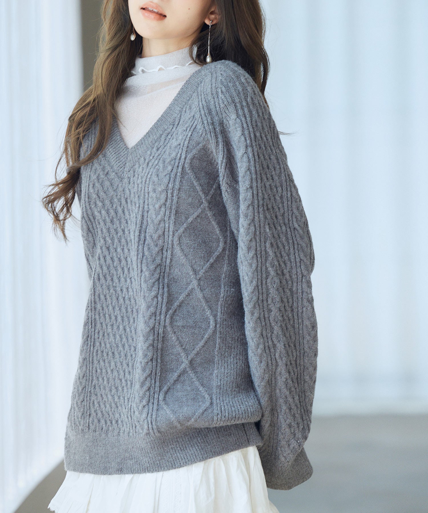 3wayケーブル編みカーディガンsdp8048 チャコール