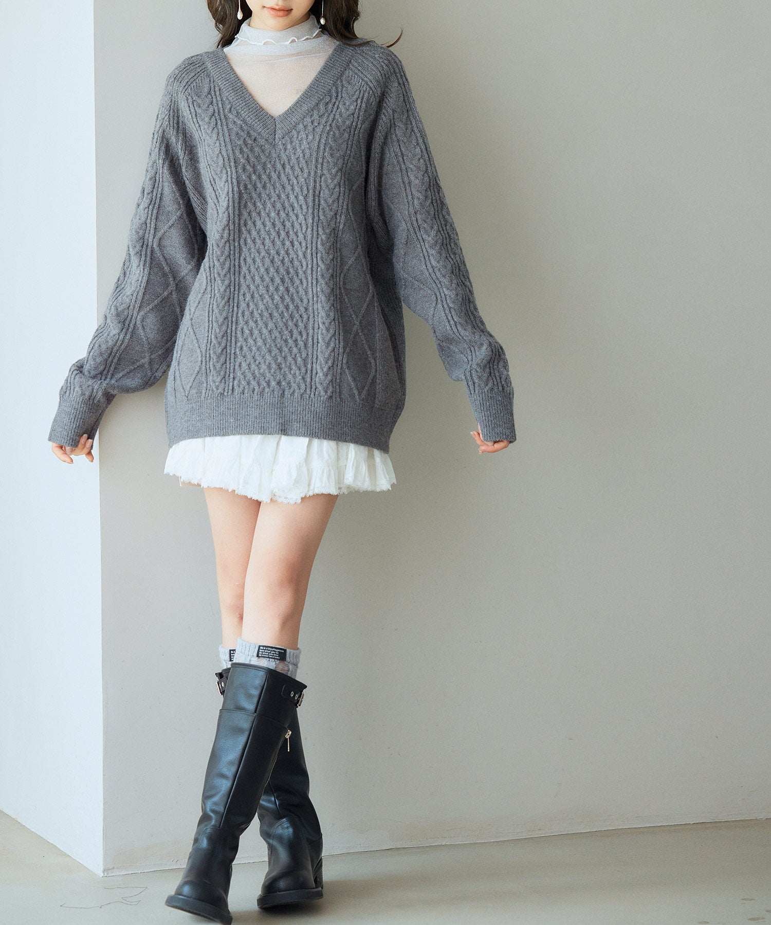 3wayケーブル編みカーディガンsdp8048 チャコール