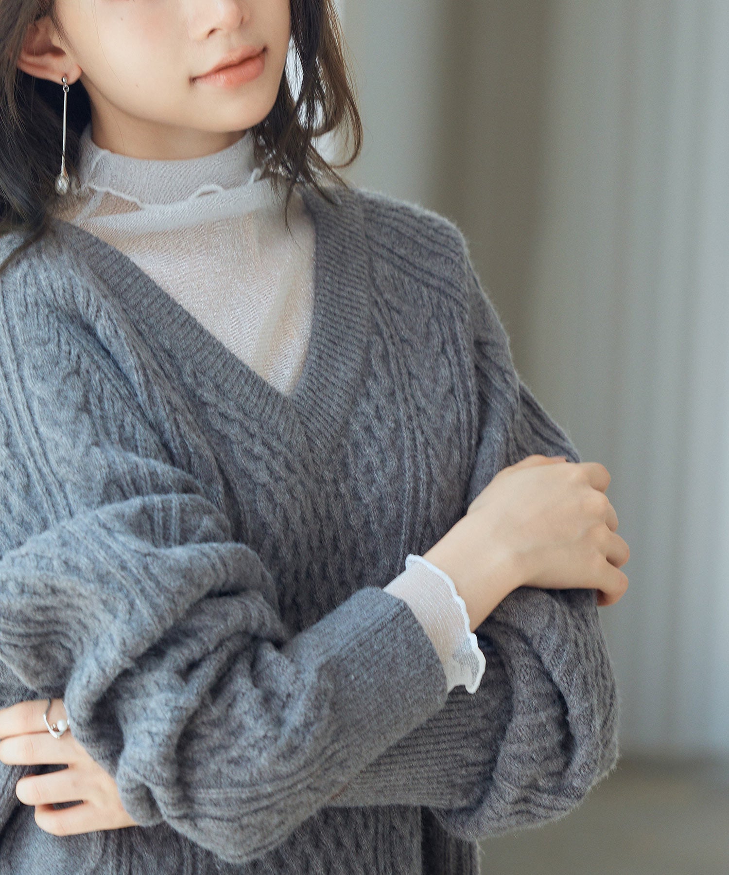 3wayケーブル編みカーディガンsdp8048 チャコール