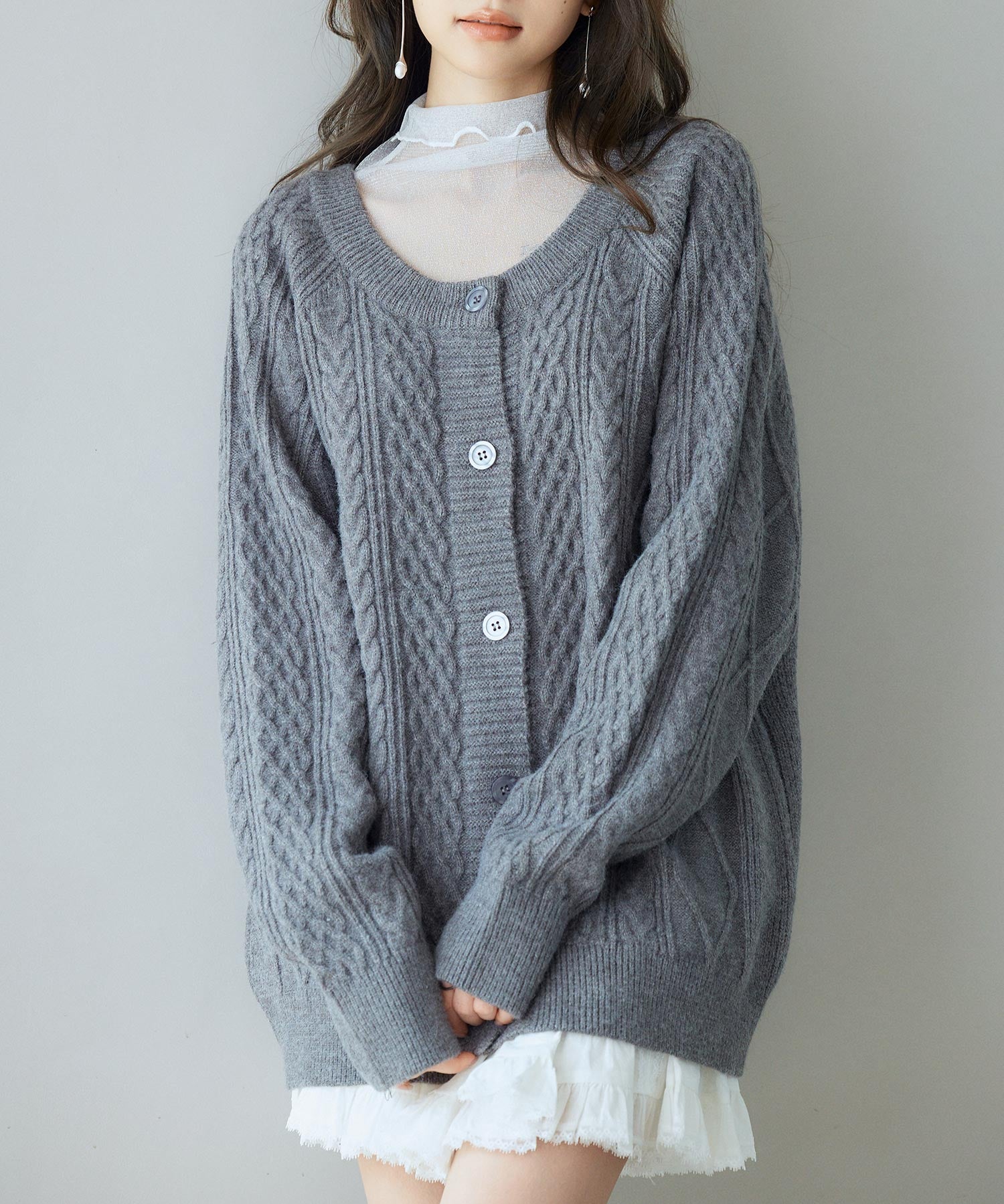 3wayケーブル編みカーディガンsdp8048 チャコール