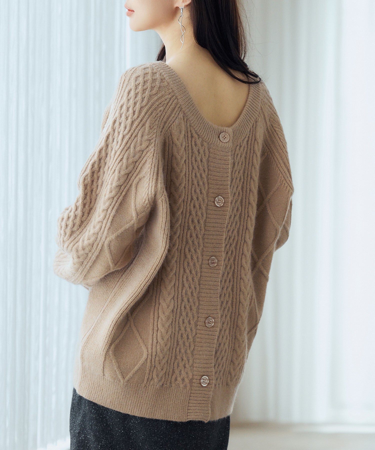 3wayケーブル編みカーディガンsdp8048 ライトブラウン