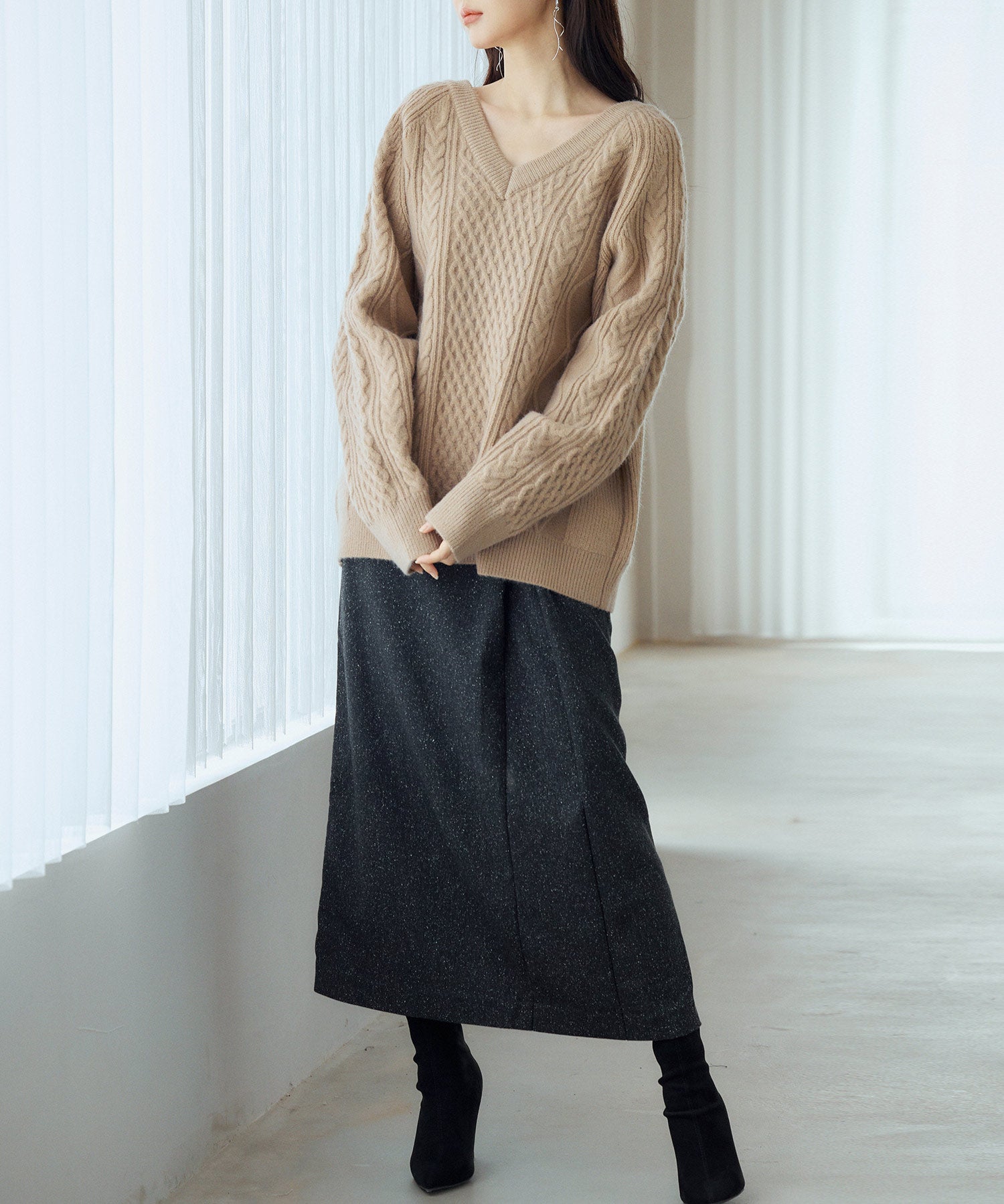 3wayケーブル編みカーディガンsdp8048 ライトブラウン