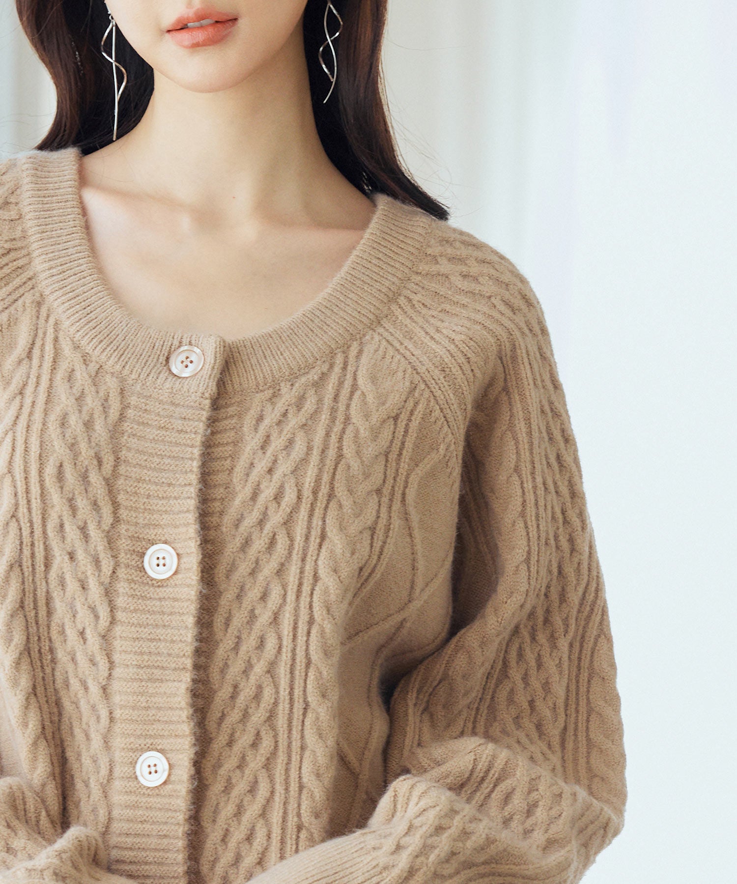 3wayケーブル編みカーディガンsdp8048 ライトブラウン