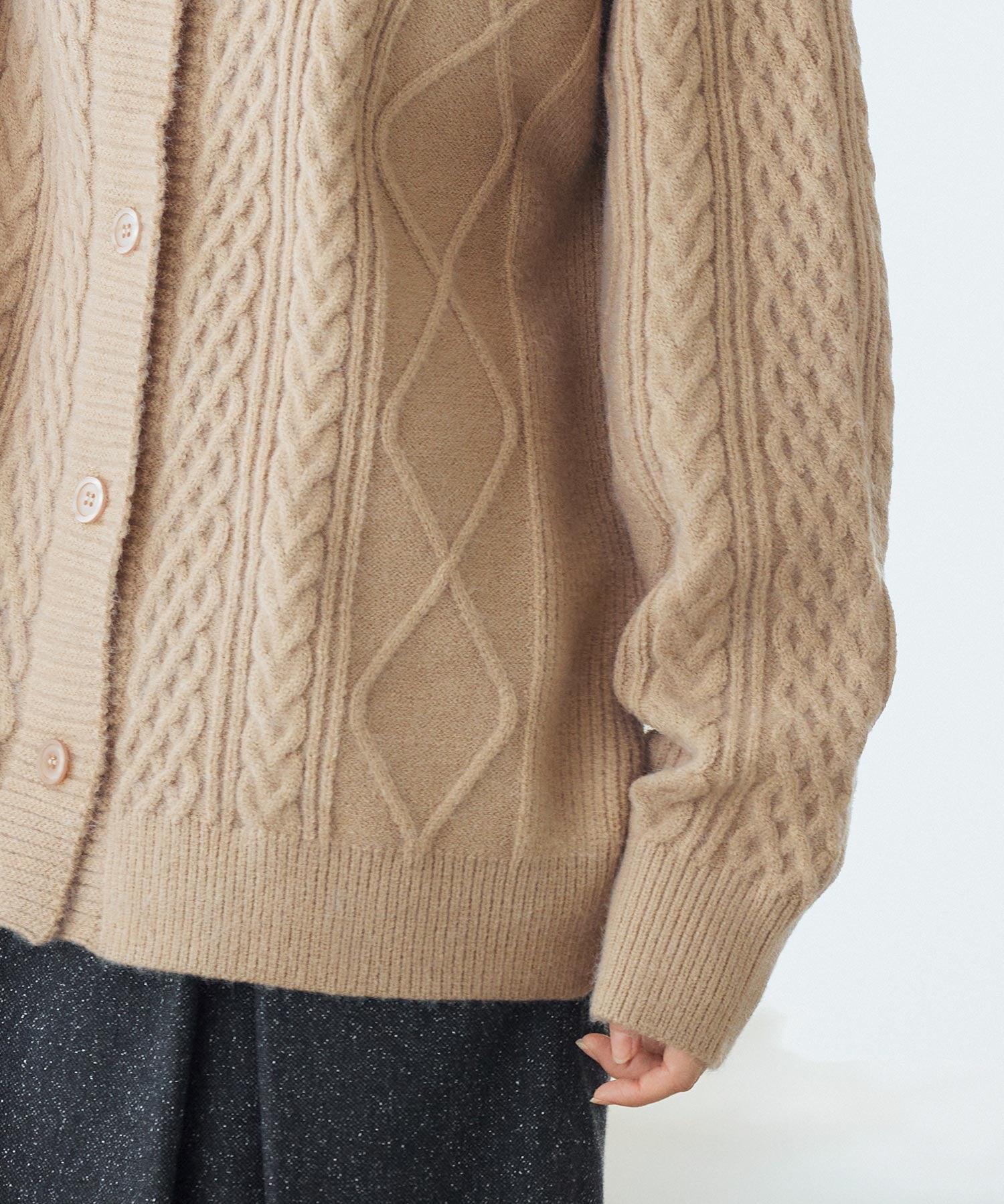 3wayケーブル編みカーディガンsdp8048 ライトブラウン