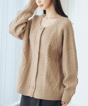 3wayケーブル編みカーディガンsdp8048 ライトブラウン