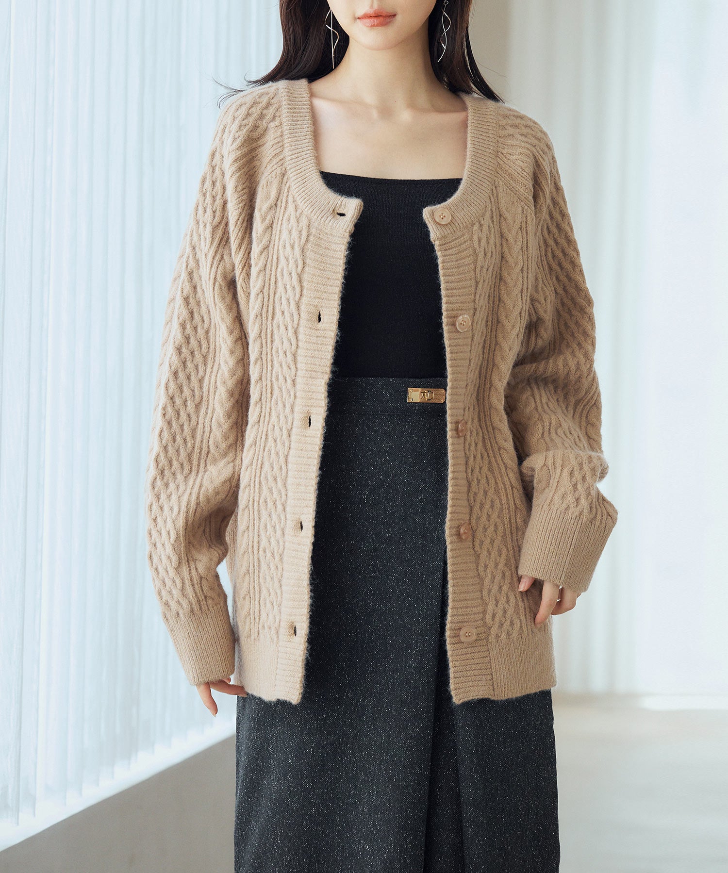 3wayケーブル編みカーディガンsdp8048 ライトブラウン