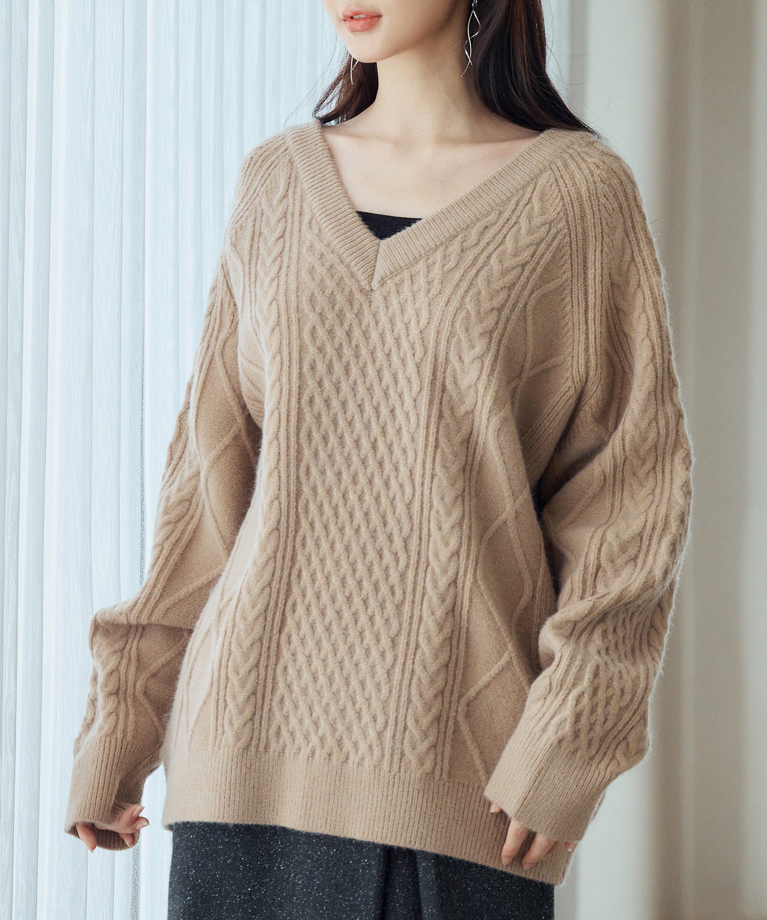 3wayケーブル編みカーディガンsdp8048 ライトブラウン