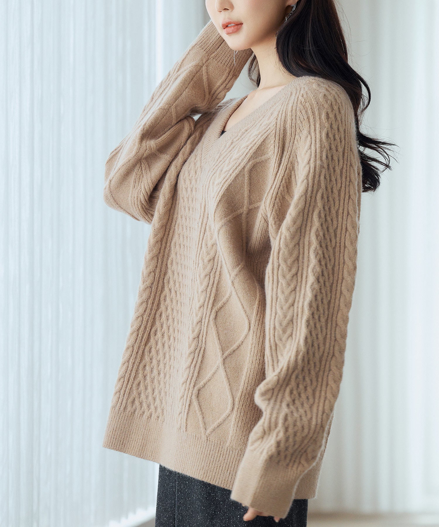 3wayケーブル編みカーディガンsdp8048 ライトブラウン