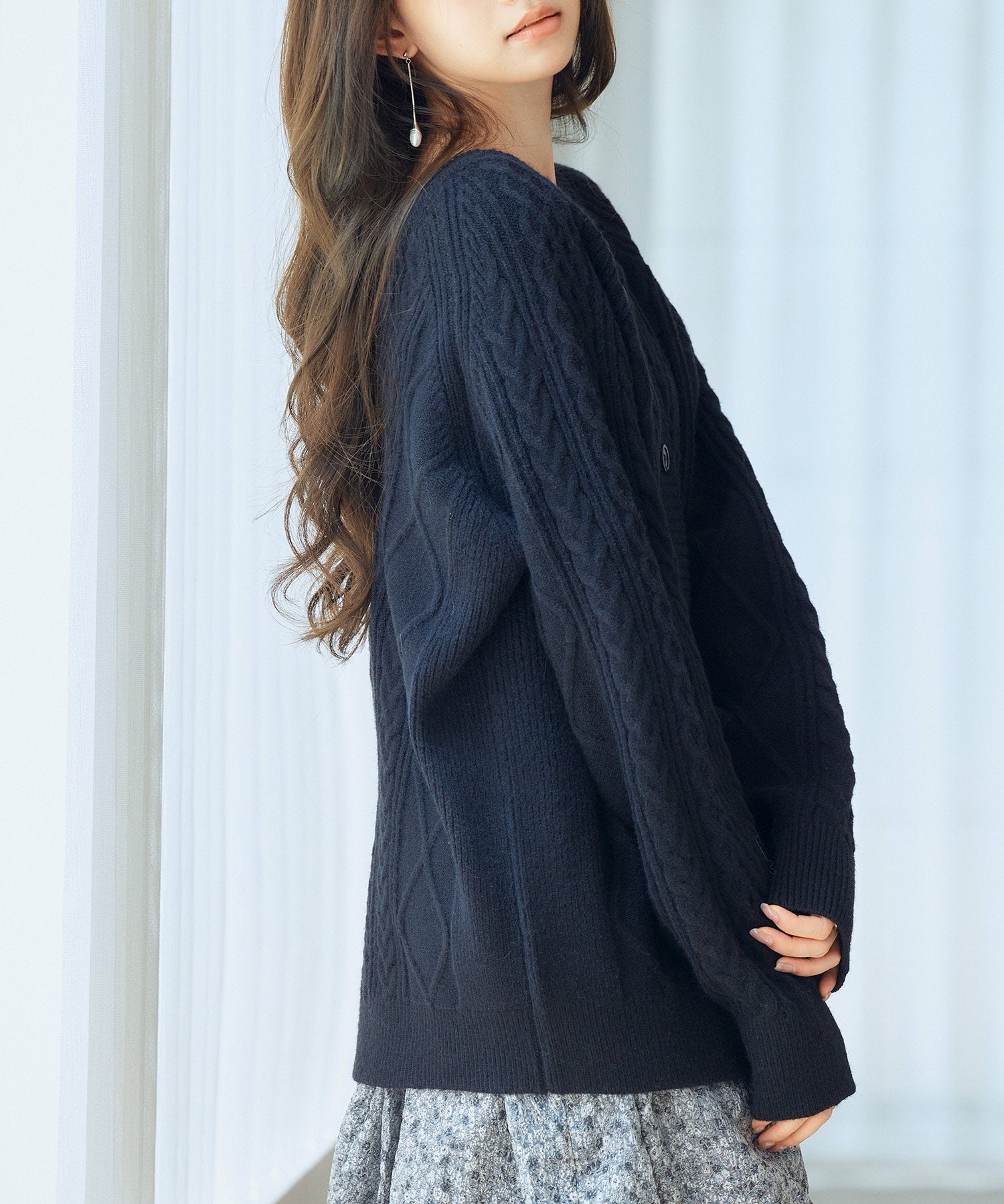 3wayケーブル編みカーディガンsdp8048 ブラック