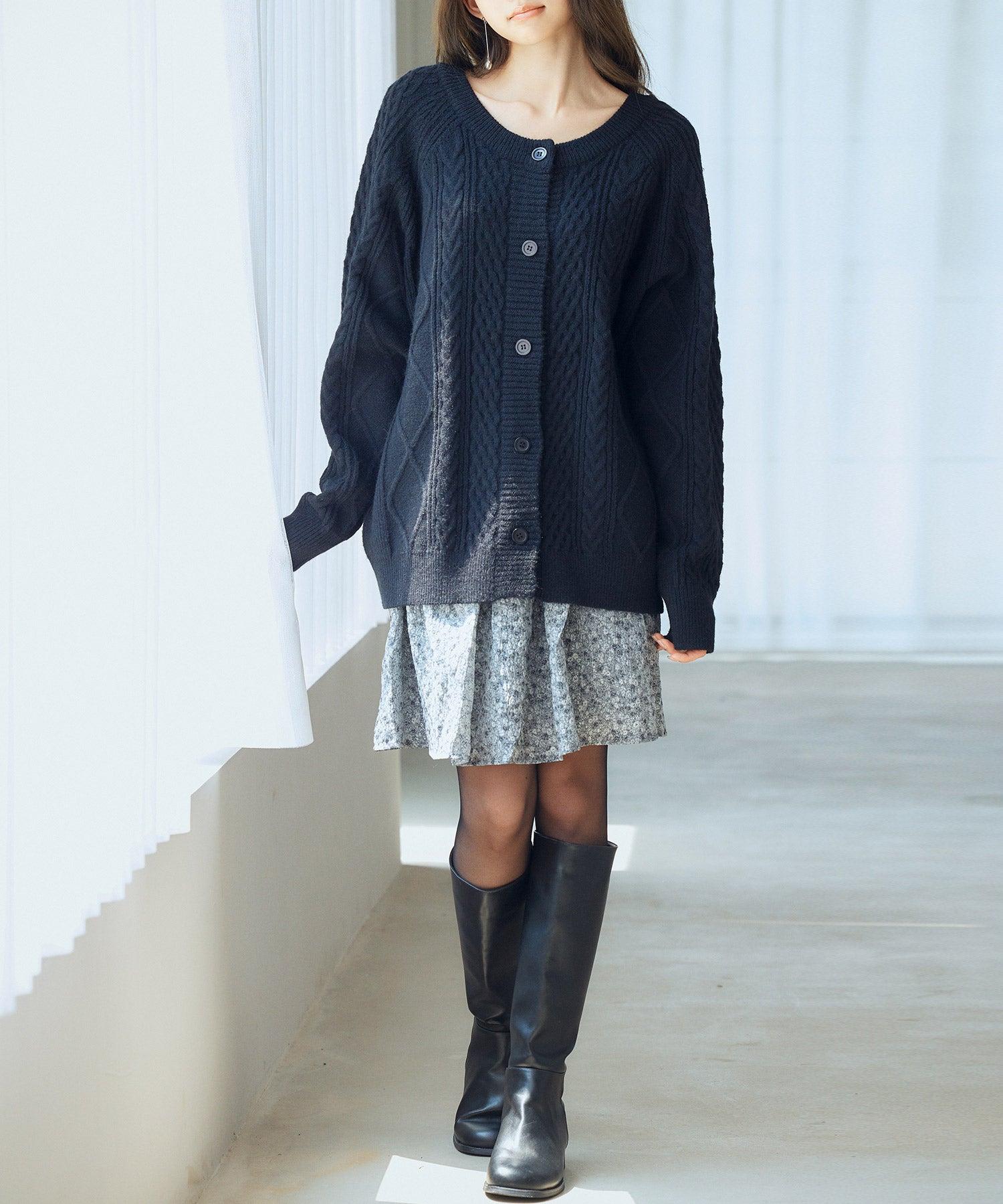 3wayケーブル編みカーディガンsdp8048 ブラック