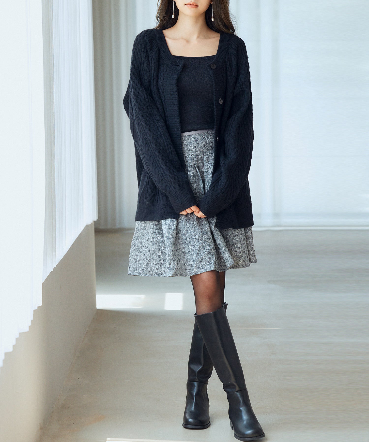 3wayケーブル編みカーディガンsdp8048 ブラック