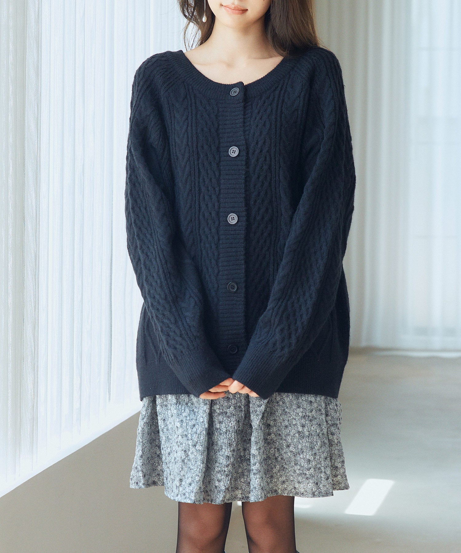 3wayケーブル編みカーディガンsdp8048 ブラック