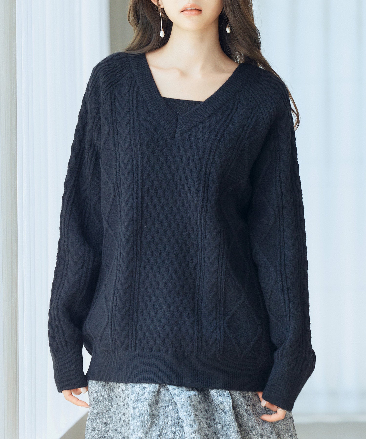 3wayケーブル編みカーディガンsdp8048 ブラック