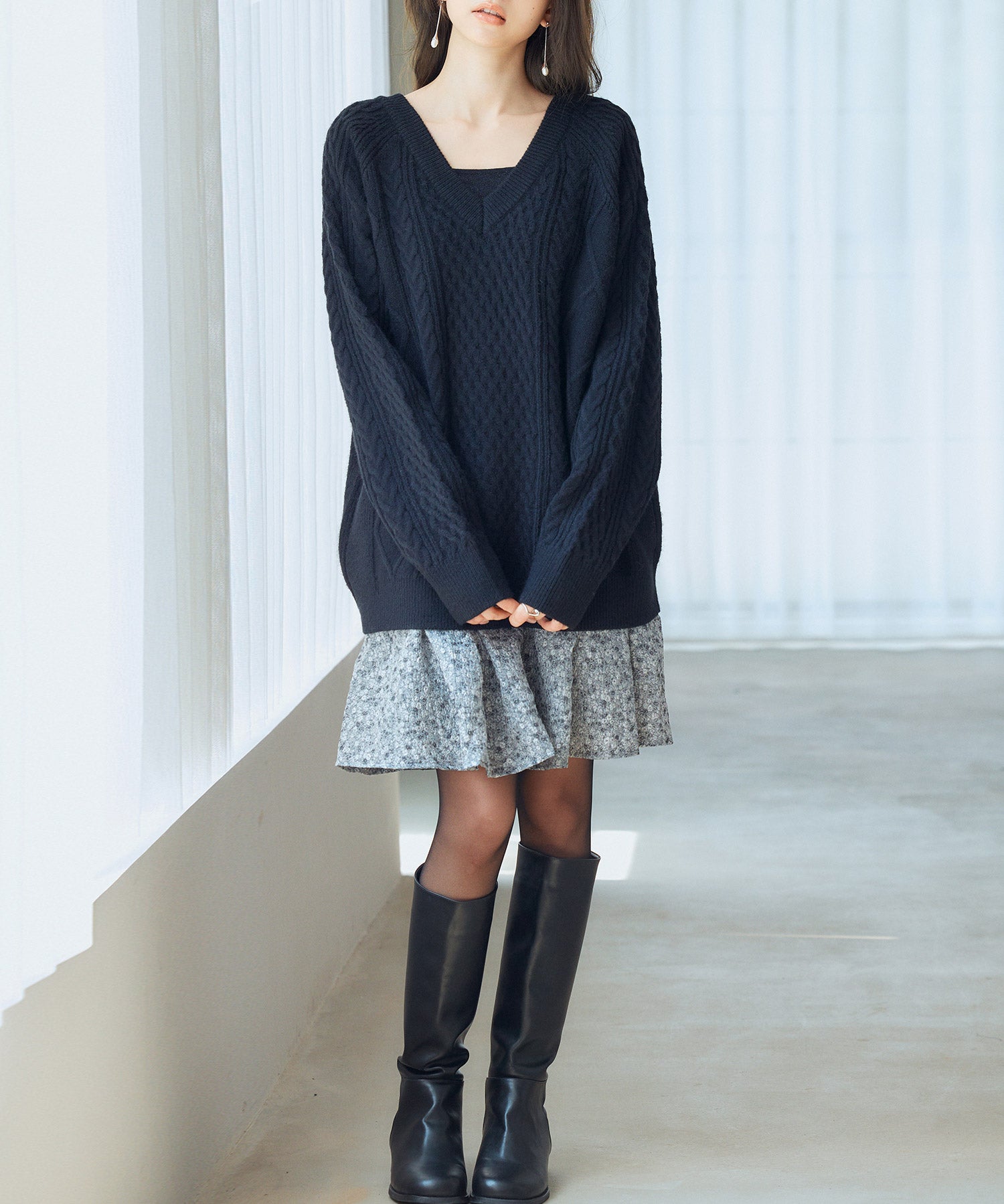 3wayケーブル編みカーディガンsdp8048 ブラック