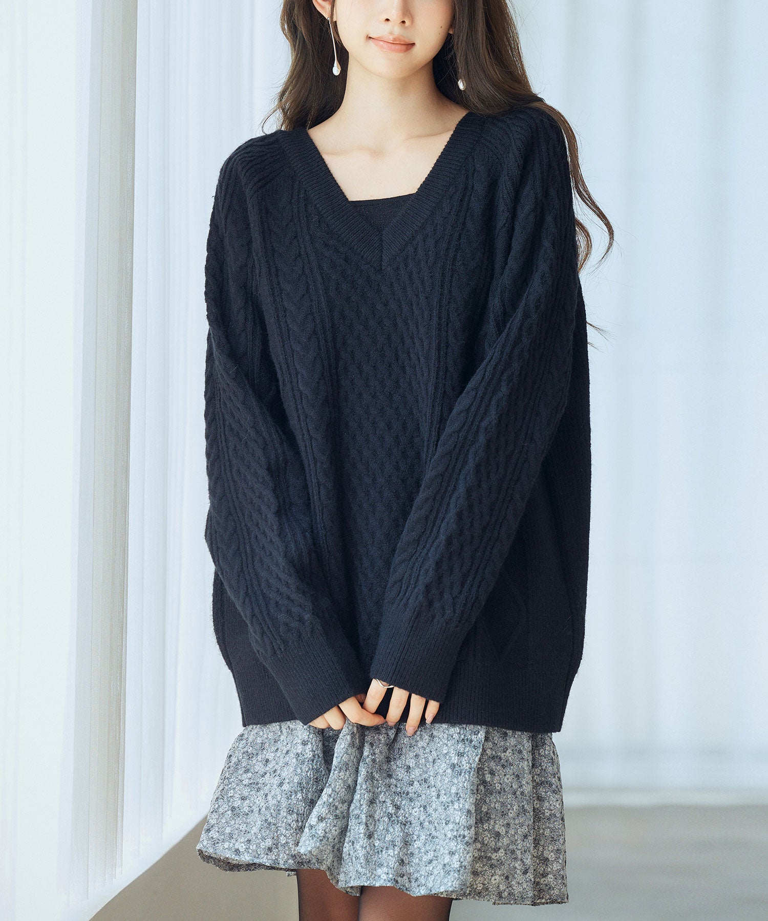 3wayケーブル編みカーディガンsdp8048 ブラック