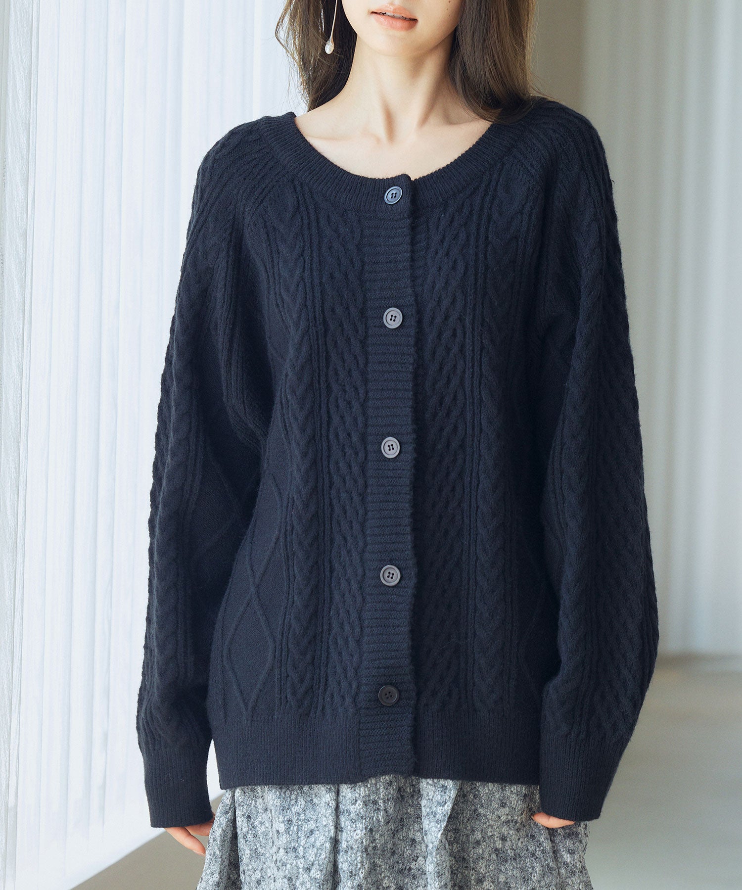 3wayケーブル編みカーディガンsdp8048 ブラック