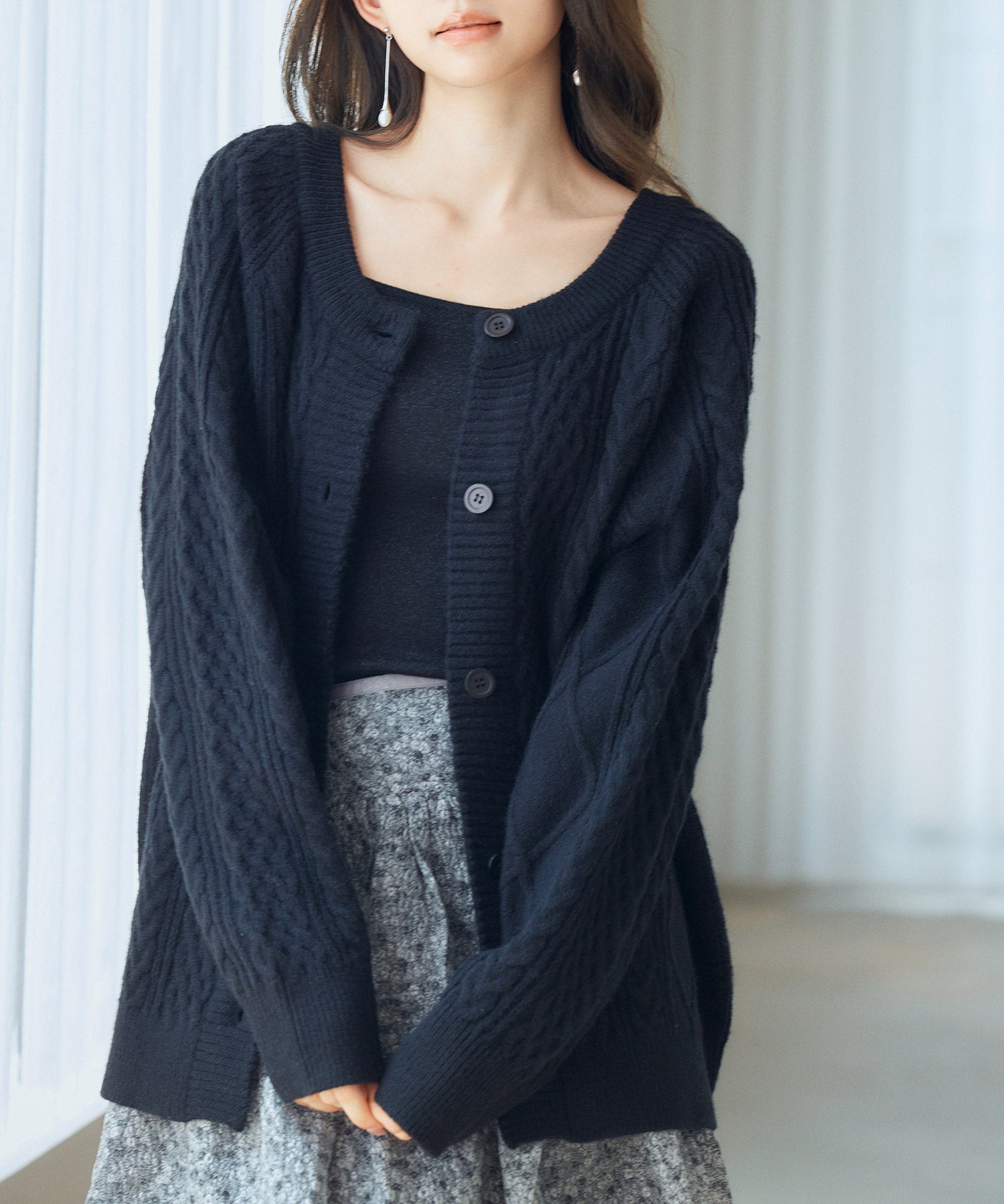 3wayケーブル編みカーディガンsdp8048 ブラック