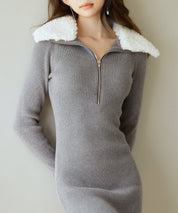 ファー襟付き2wayニットワンピースsdp8049 チャコール