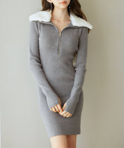 ファー襟付き2wayニットワンピースsdp8049 チャコール