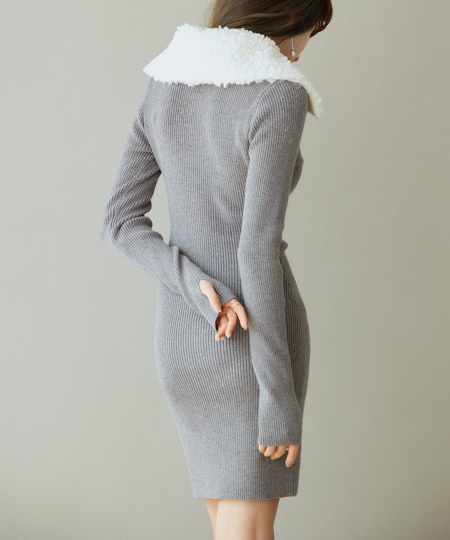 ファー襟付き2wayニットワンピースsdp8049 チャコール