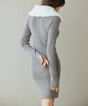 ファー襟付き2wayニットワンピースsdp8049 チャコール