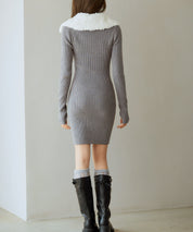 ファー襟付き2wayニットワンピースsdp8049 チャコール