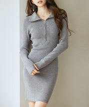 ファー襟付き2wayニットワンピースsdp8049 チャコール
