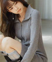 ファー襟付き2wayニットワンピースsdp8049 チャコール