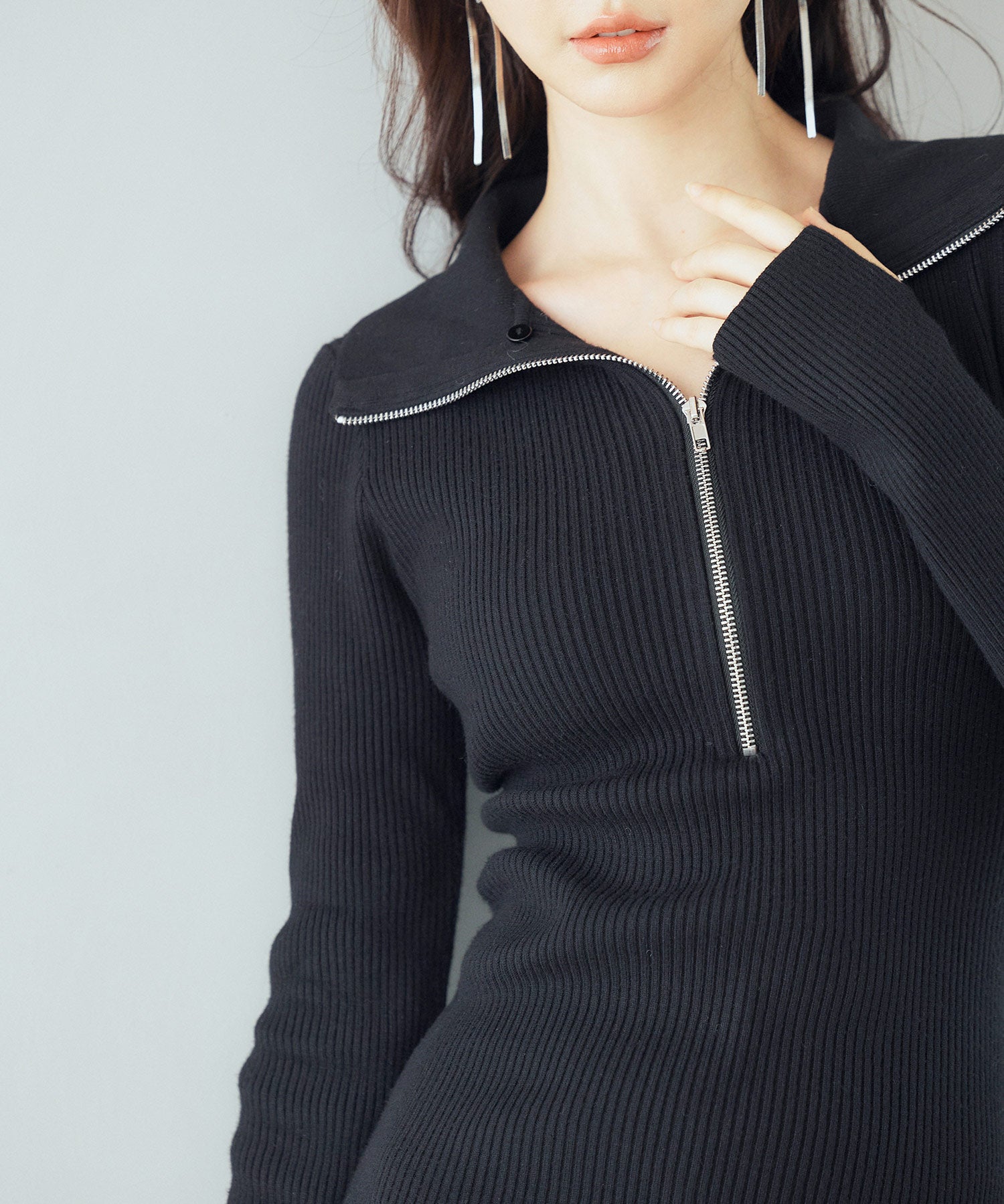 ファー襟付き2wayニットワンピースsdp8049 ブラック