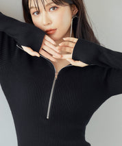 ファー襟付き2wayニットワンピースsdp8049 ブラック