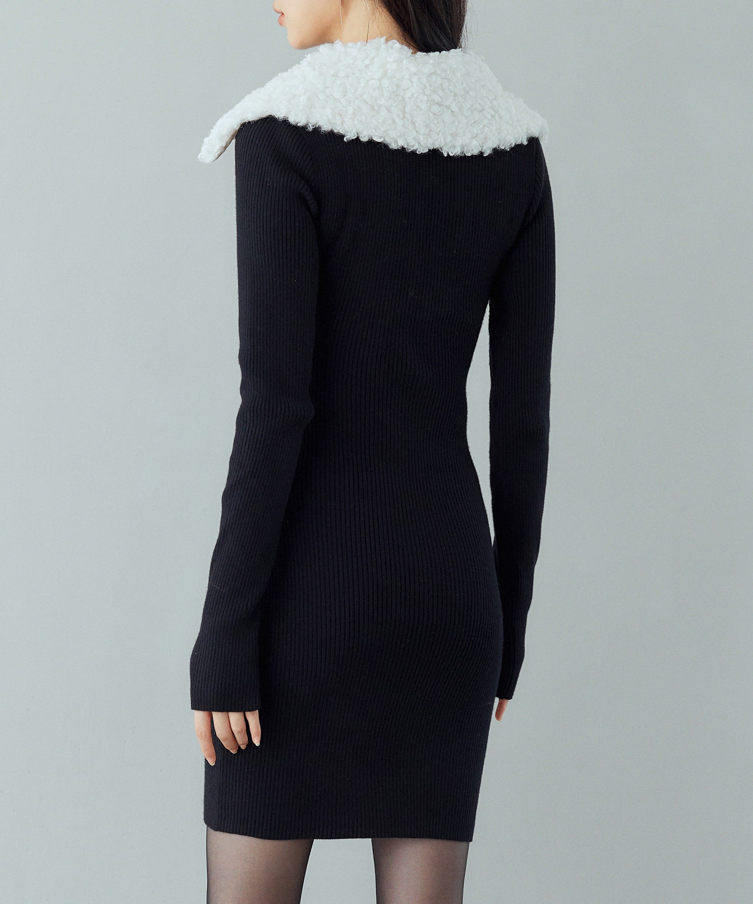 ファー襟付き2wayニットワンピースsdp8049 ブラック