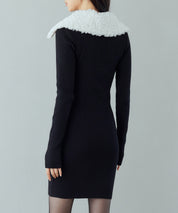 ファー襟付き2wayニットワンピースsdp8049 ブラック