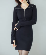 ファー襟付き2wayニットワンピースsdp8049 ブラック