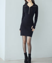 ファー襟付き2wayニットワンピースsdp8049 ブラック