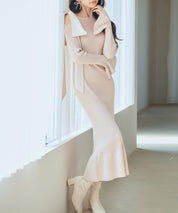 布帛とニットドッキングしたリボンワンピースsdp8050-103-174