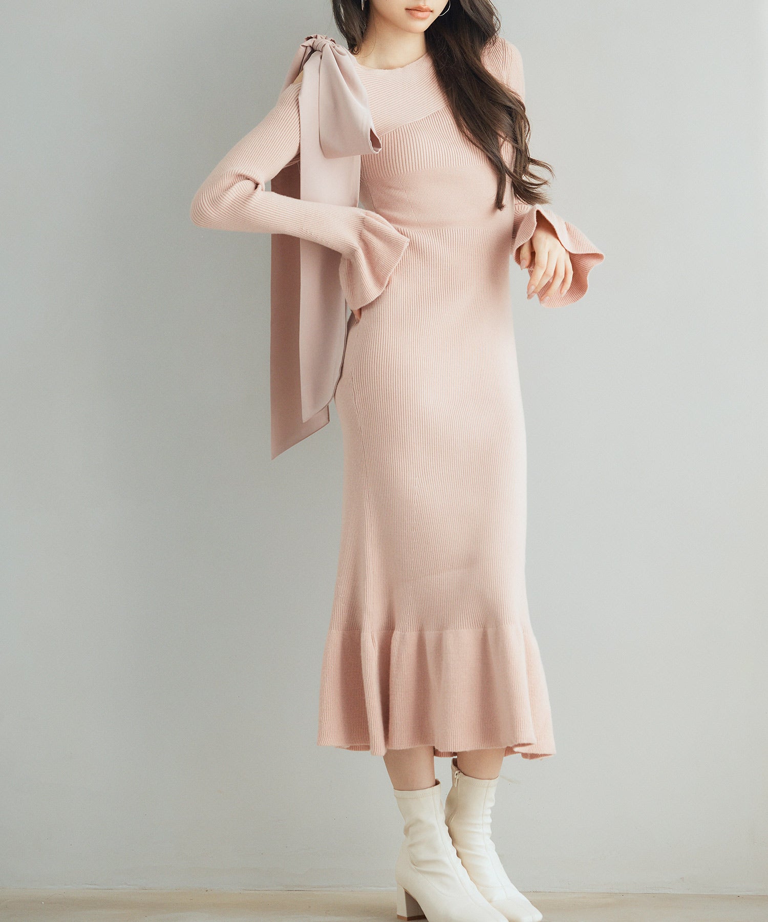 布帛とニットドッキングしたリボンワンピースsdp8050-103-26