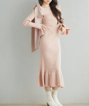 布帛とニットドッキングしたリボンワンピースsdp8050-103-26