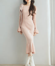 布帛とニットドッキングしたリボンワンピースsdp8050 ピンク