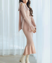 布帛とニットドッキングしたリボンワンピースsdp8050 ピンク