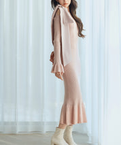 布帛とニットドッキングしたリボンワンピースsdp8050 ピンク