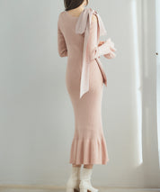 布帛とニットドッキングしたリボンワンピースsdp8050 ピンク