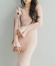 布帛とニットドッキングしたリボンワンピースsdp8050 ピンク