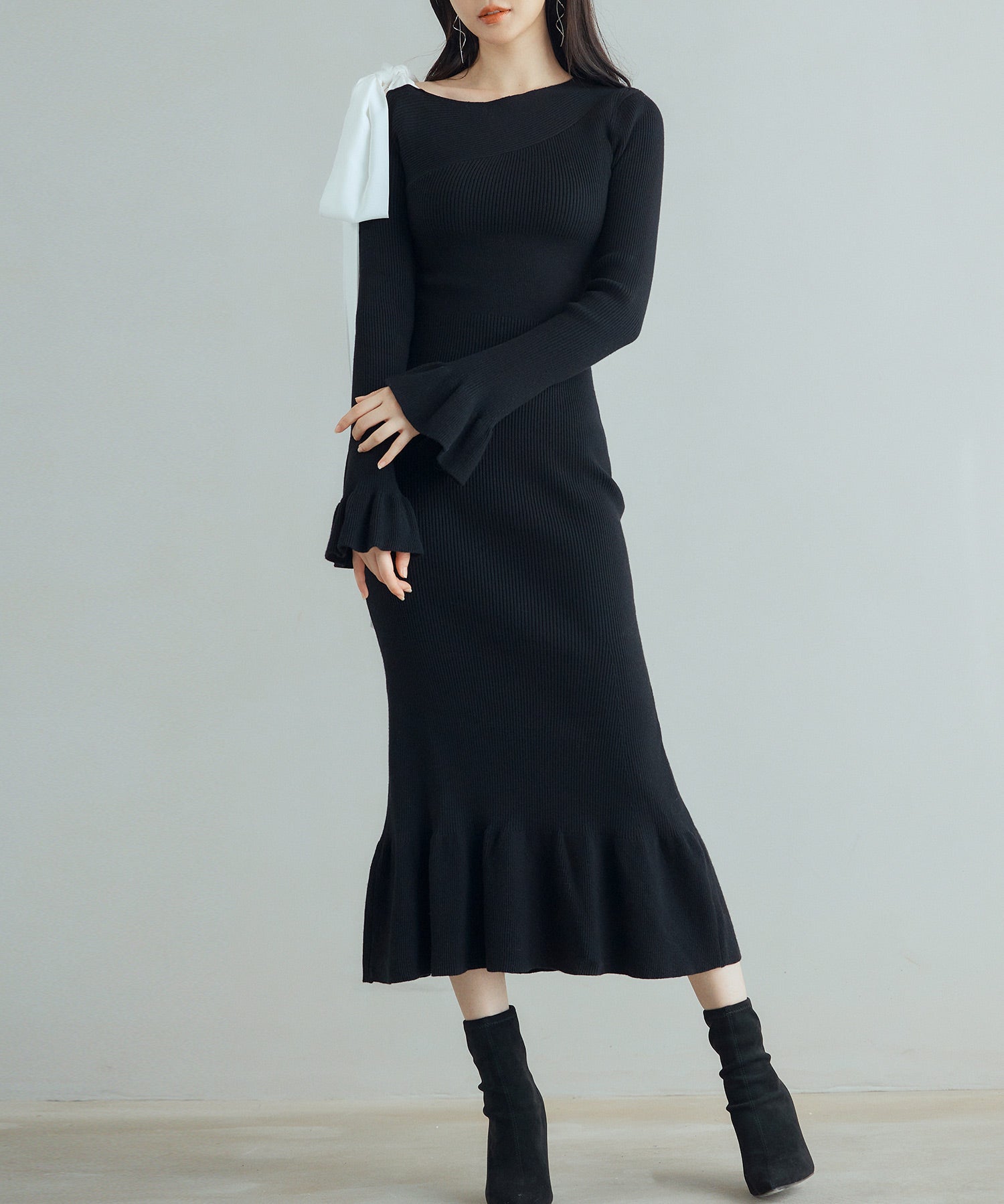 布帛とニットドッキングしたリボンワンピースsdp8050-103-8