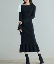 布帛とニットドッキングしたリボンワンピースsdp8050-103-8