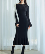 布帛とニットドッキングしたリボンワンピースsdp8050 ブラック